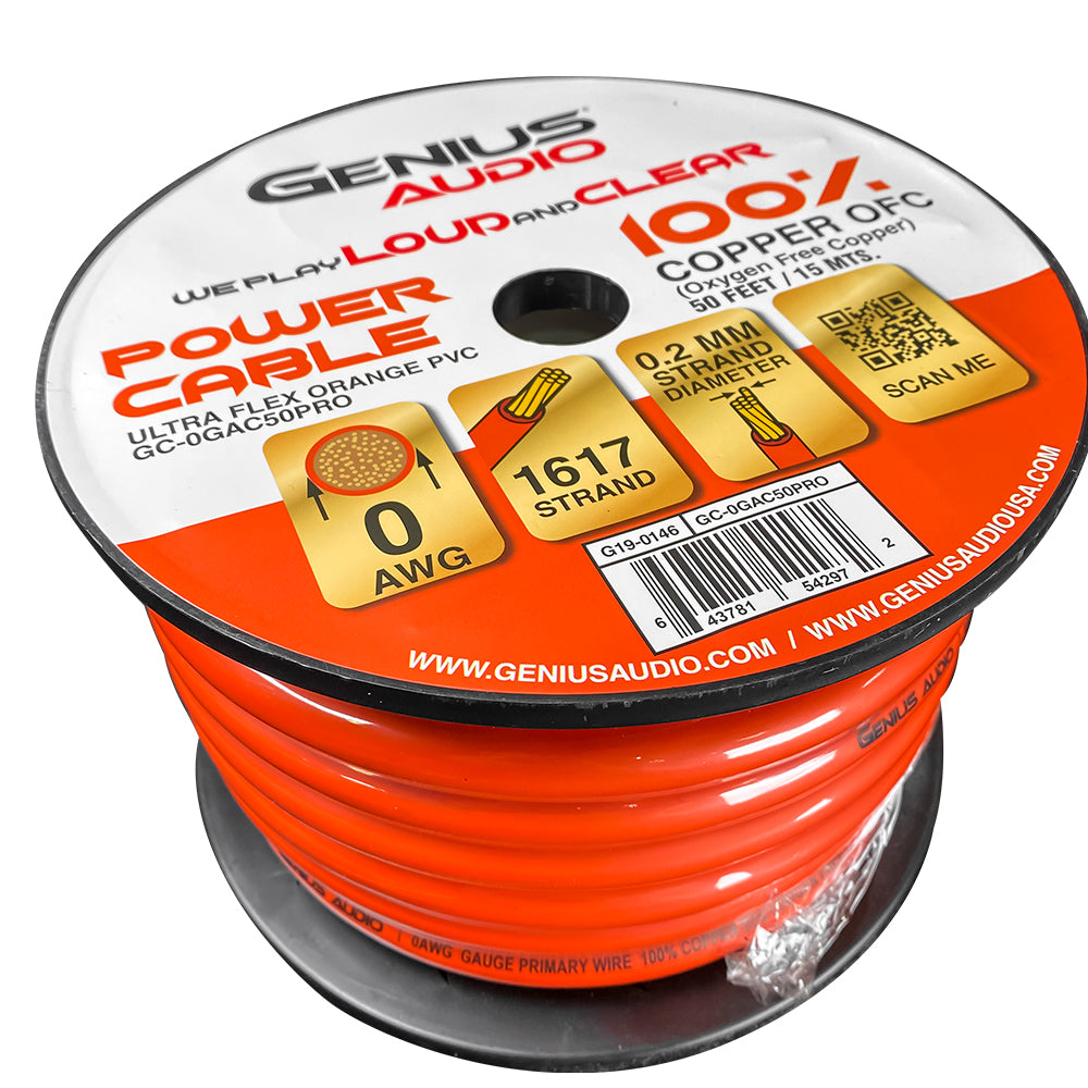 0GA/CCA OXYGEN FREE POWER CABLE FOR AMPLIFIER INSTALLATION ORANGE