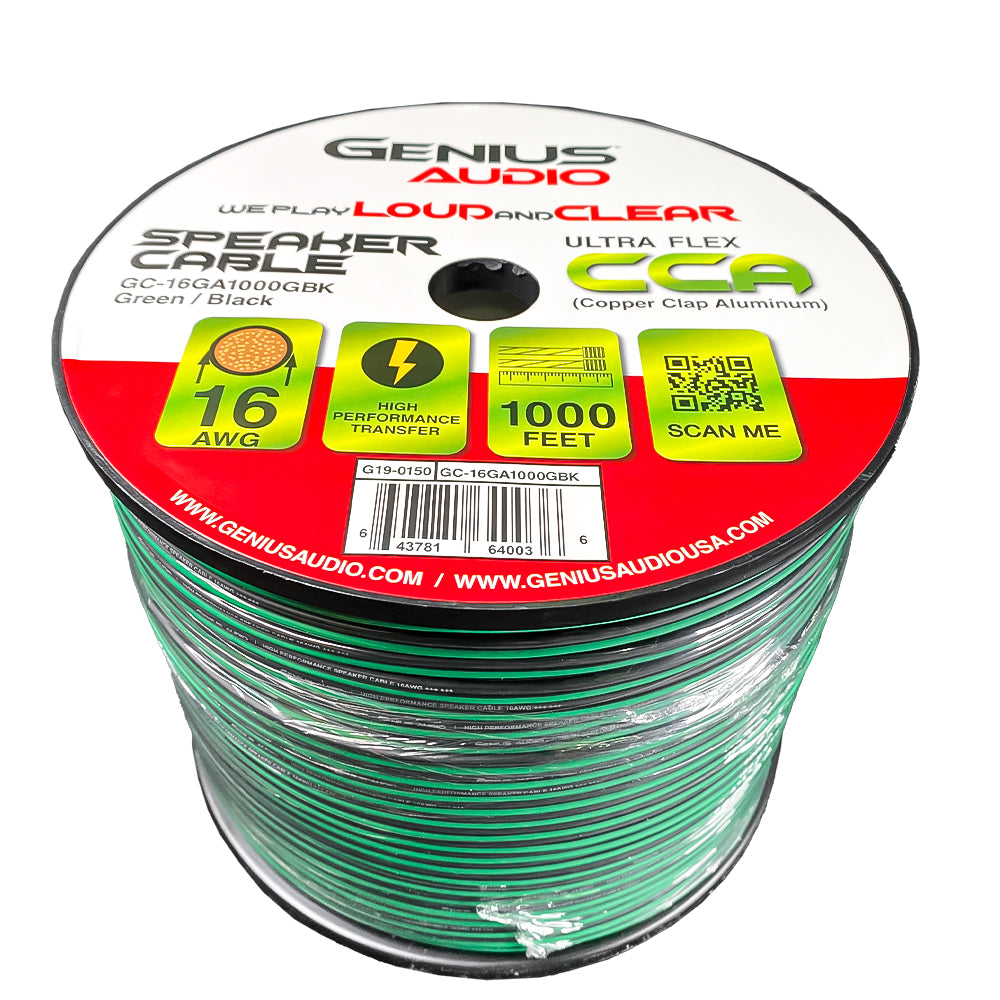 ULTRA FLEX 16GA/CCA SPEAKER CABLE GREEN/BLACK 1000FT/300MTS