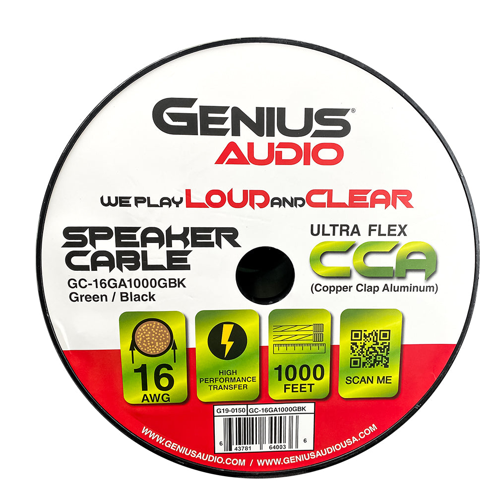 ULTRA FLEX 16GA/CCA SPEAKER CABLE GREEN/BLACK 1000FT/300MTS