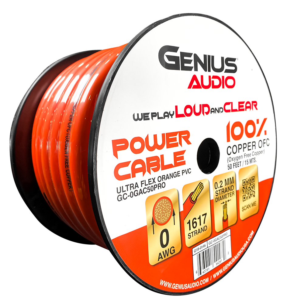 0GA/CCA OXYGEN FREE POWER CABLE FOR AMPLIFIER INSTALLATION ORANGE 50 FT/ 15MTS