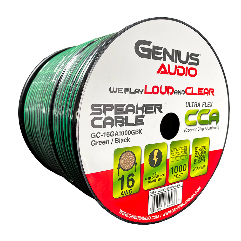 ULTRA FLEX 16GA/CCA SPEAKER CABLE GREEN/BLACK 1000FT/300MTS