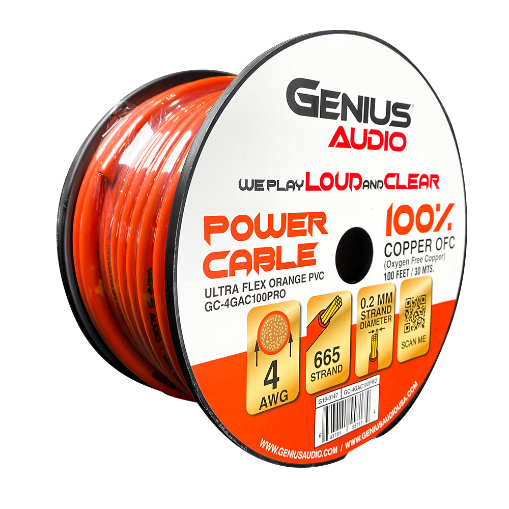 4GA/CCA OXYGEN FREE POWER CABLE FOR AMPLIFIER INSTALLATION ORANGE 100FT/30MTS