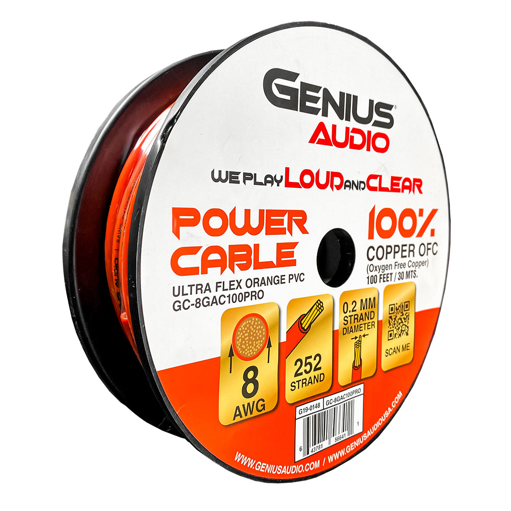 8GA/CCA OXYGEN FREE POWER CABLE FOR AMPLIFIER INSTALLATION ORANGE 100FT/30MTS