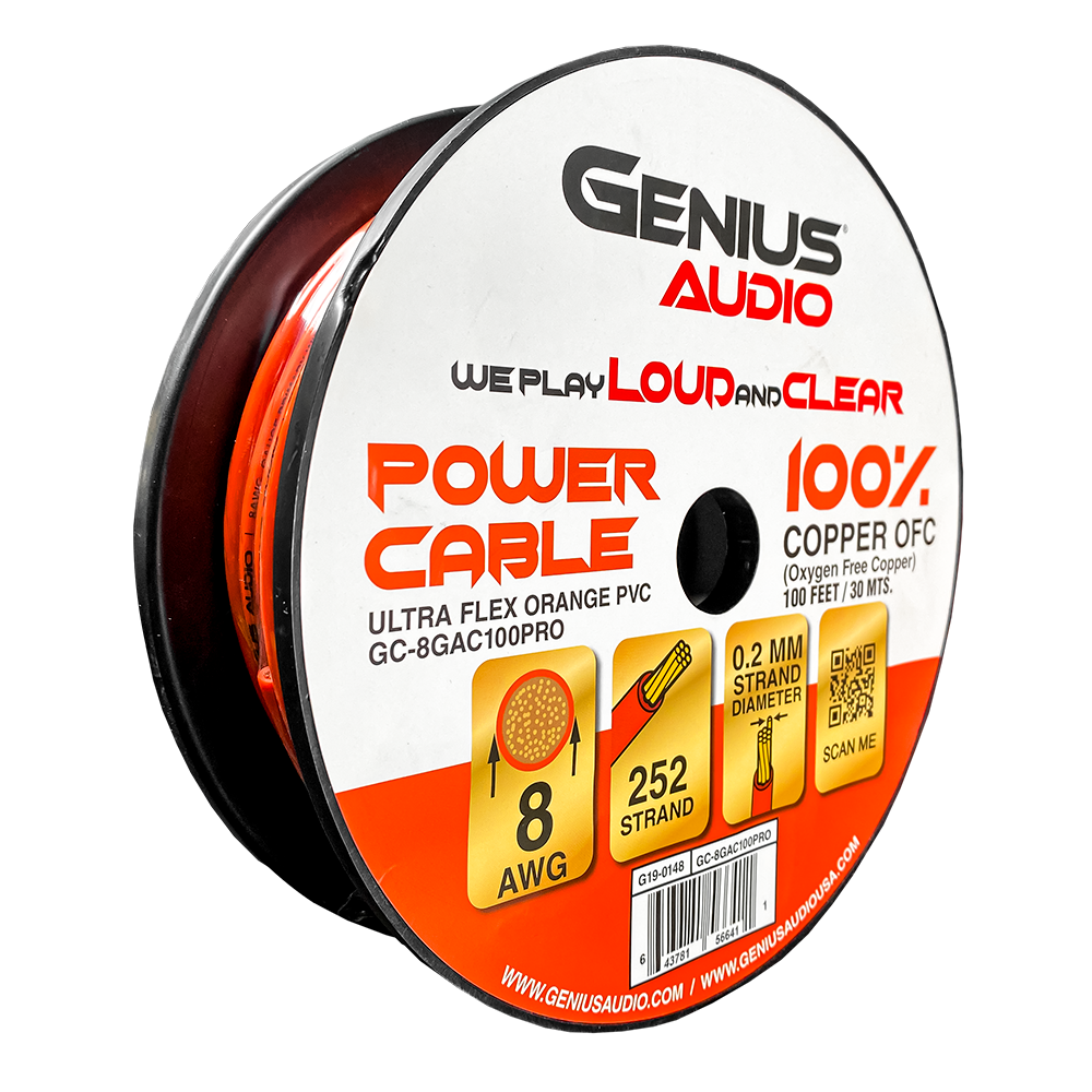 8GA/CCA OXYGEN FREE POWER CABLE FOR AMPLIFIER INSTALLATION ORANGE 100FT/30MTS