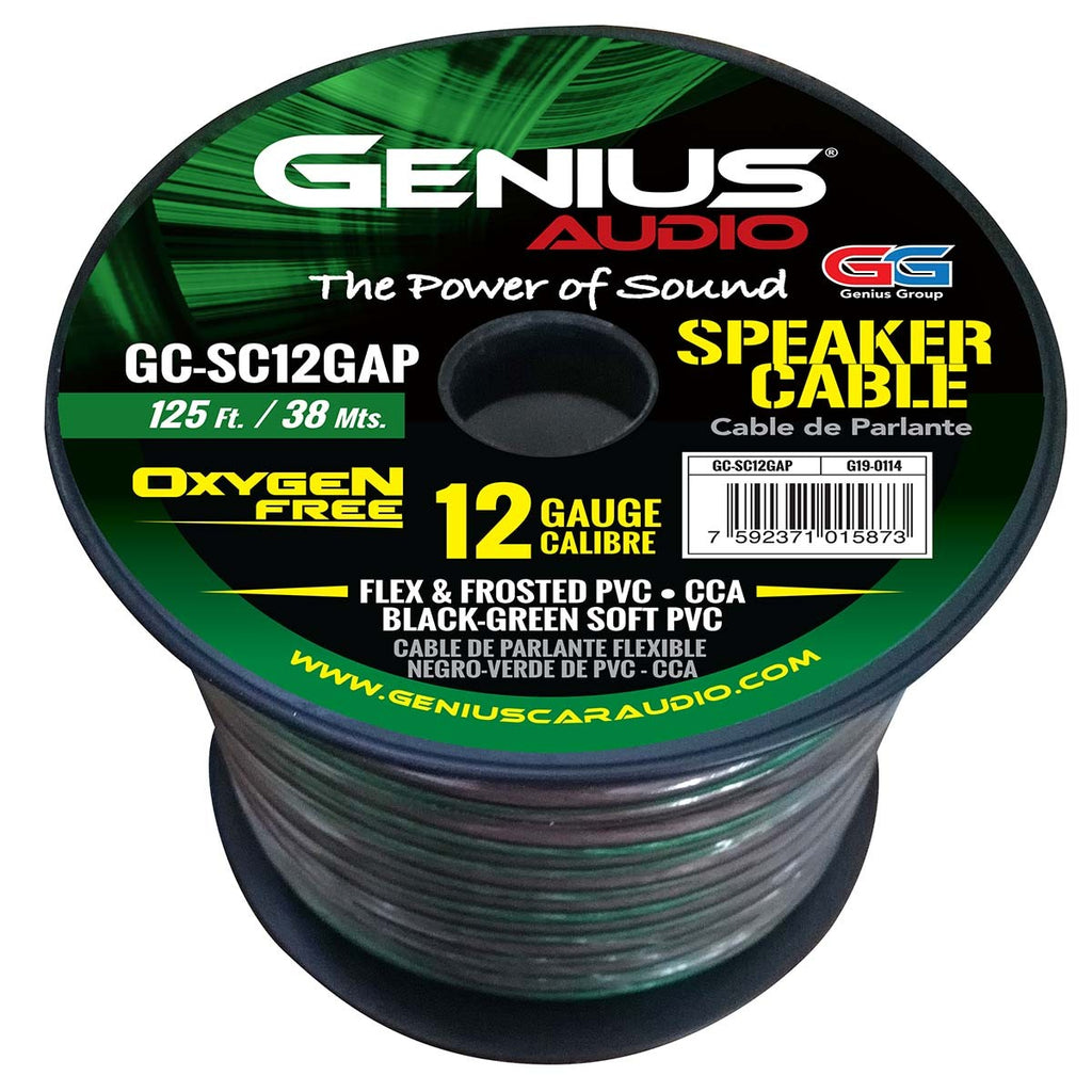 OXYGEN FREE 12GA/CCA SPEAKER CABLE GREEN/BLACK 125 ft/ 38 mts