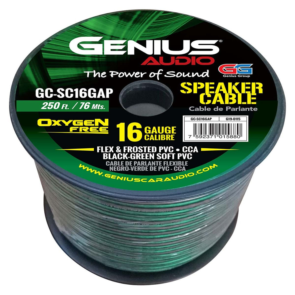 OXYGEN FREE 16GA/CCA SPEAKER CABLE GREEN/BLACK 125 ft/ 38 mts